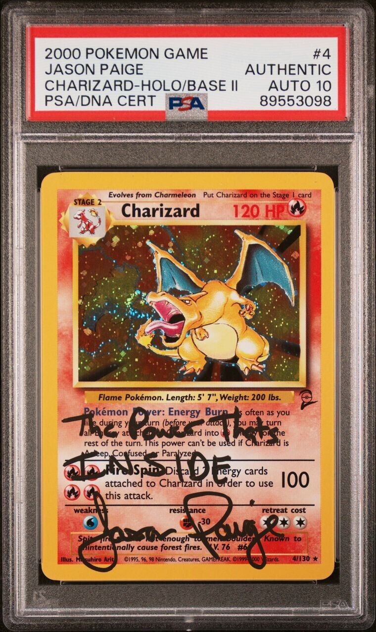 AUTO PSA 10 Jason Paige signed Charizard 2000 Pokemon Base Set 2 autographed 🍥