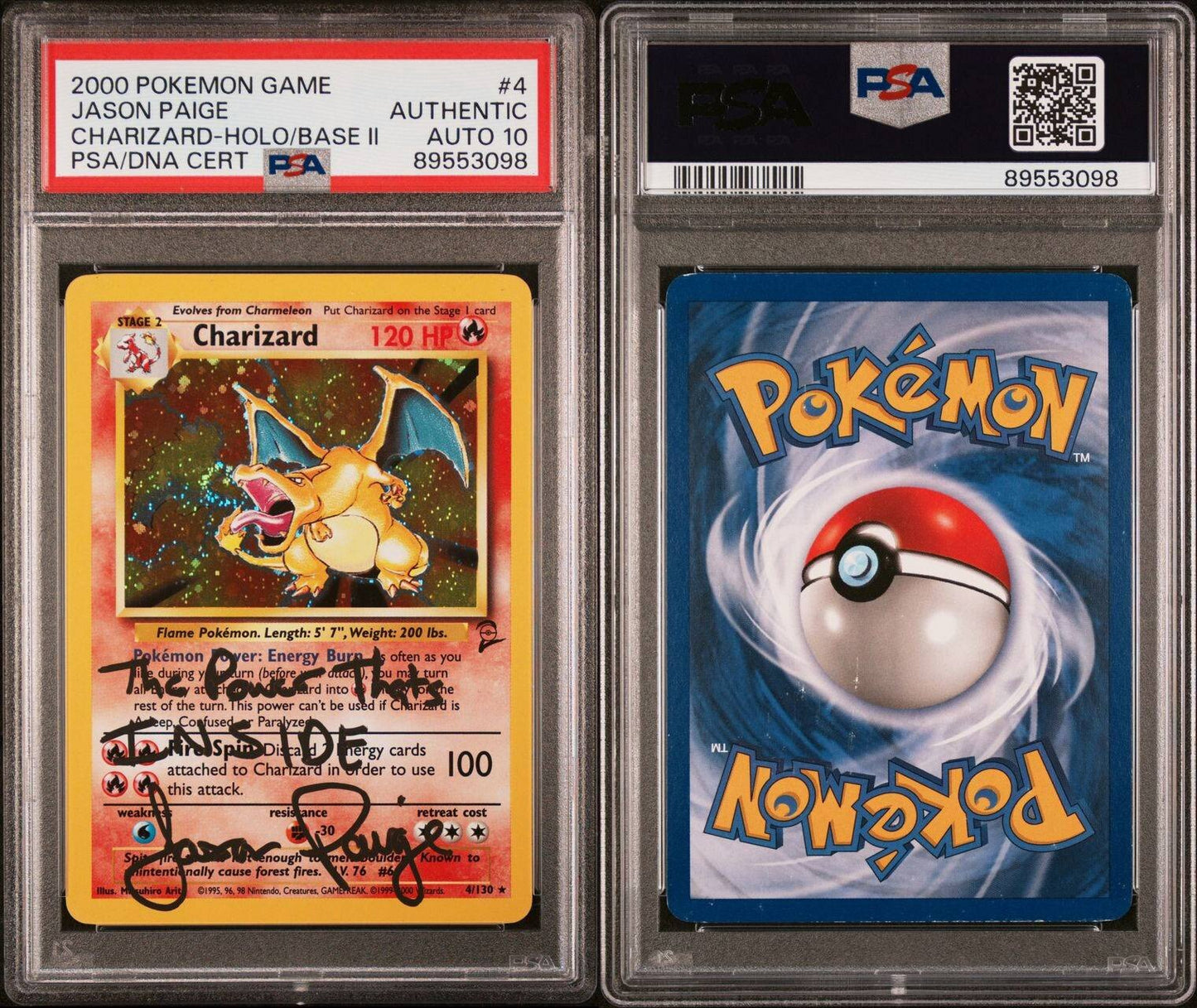 AUTO PSA 10 Jason Paige signed Charizard 2000 Pokemon Base Set 2 autographed 🍥