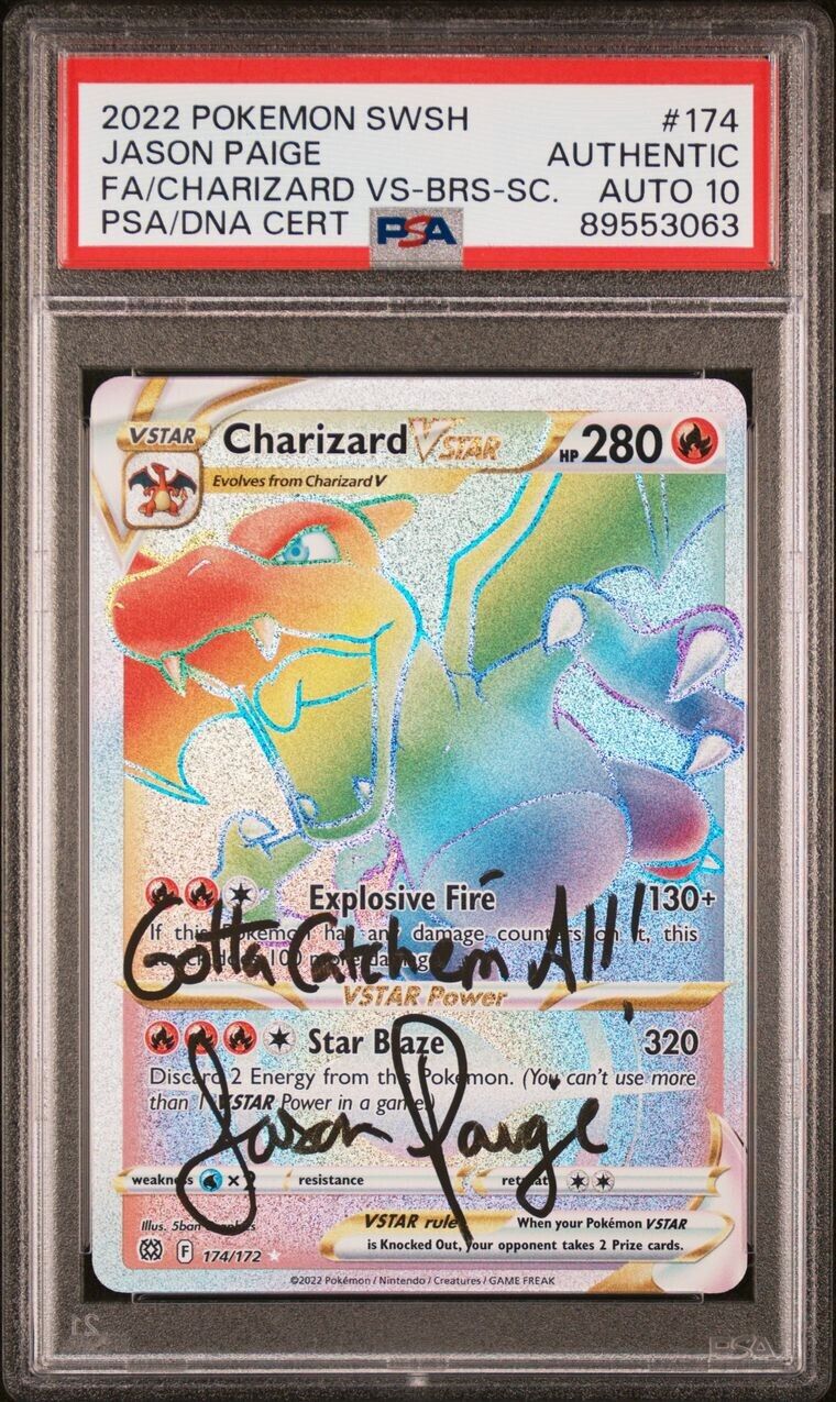 AUTO PSA 10 Jason Paige signed Charizard VSTAR Rainbow 2022 Pokémon SWSH B.Stars
