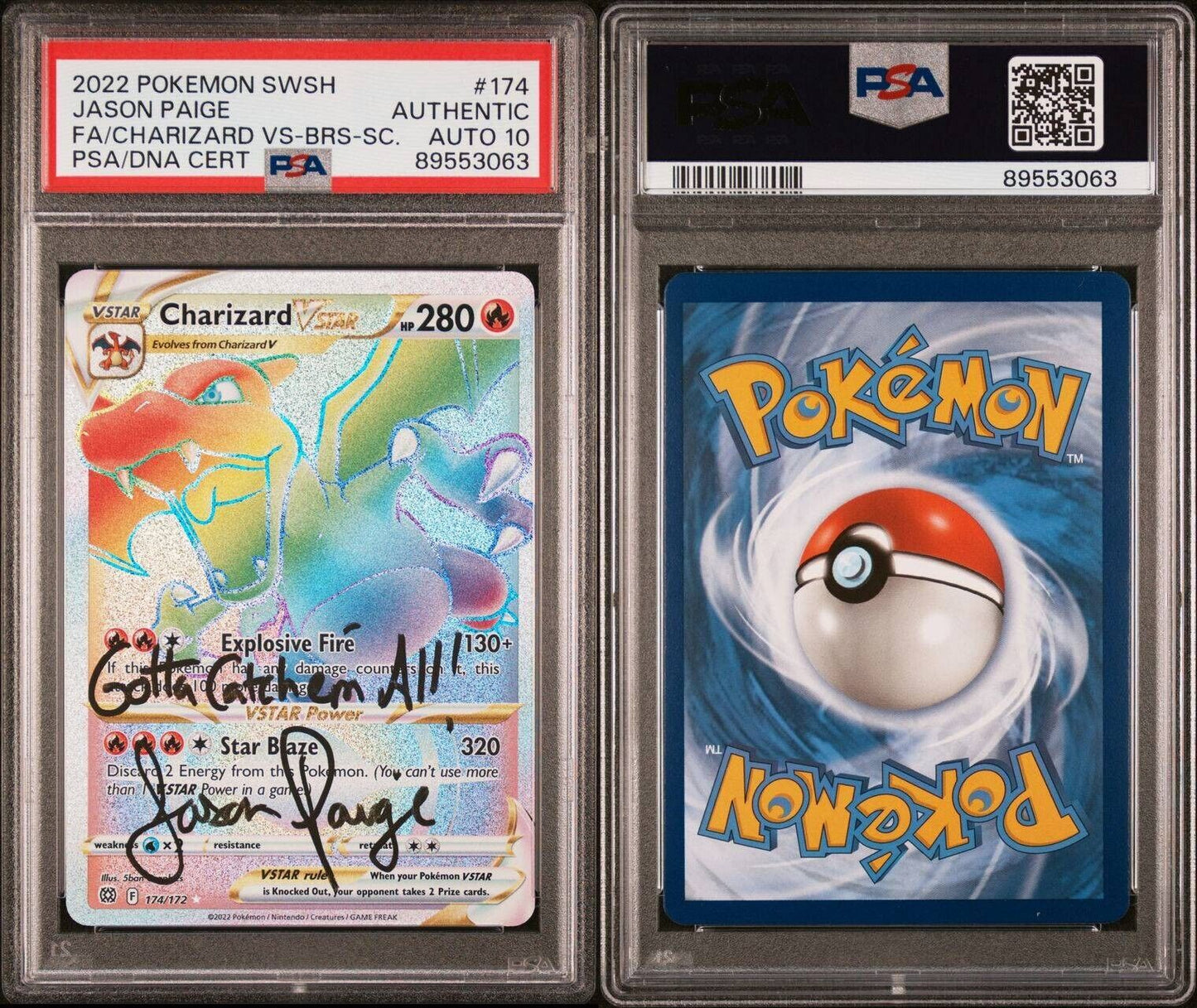 AUTO PSA 10 Jason Paige signed Charizard VSTAR Rainbow 2022 Pokémon SWSH B.Stars