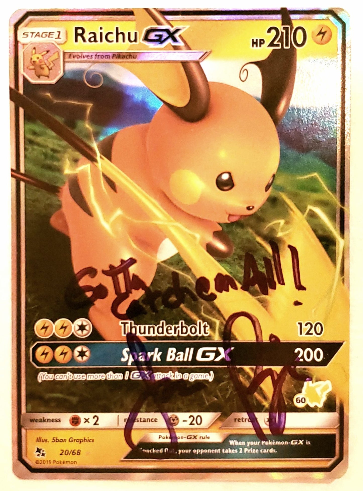 A Autographed Raichu GX Holofoil Card - Mint Condition - Limited Supply